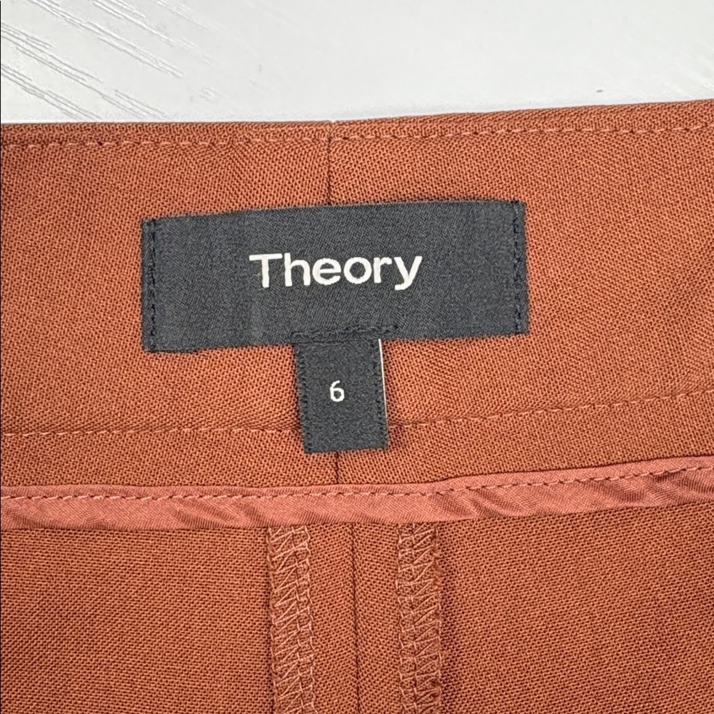 Theory High Slit Trouser Stretch Wool High Rise Flared Wide Leg Pant Brandy 6 - Picture 9 of 11